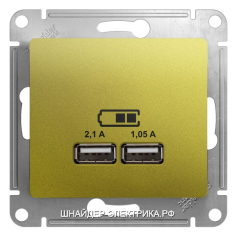 SE Glossa Фисташковый Розетка USB 5В/2100мА, 2х5В/1050мА (GSL001033)