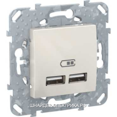 SE Unica Беж Розетка USB 2-ая, зарядное устройство, 2.1А