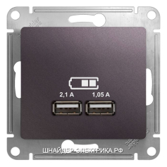 SE Glossa Сиреневый туман Розетка USB 5В/2100мА, 2х5В/1050мА (GSL001433)