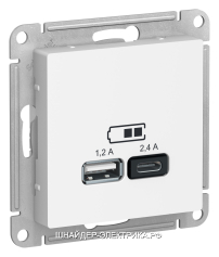 SE Atlas Design Бел Розетка USB A+С, 5В/2,4А, 2х5В/1,2 А, механизм