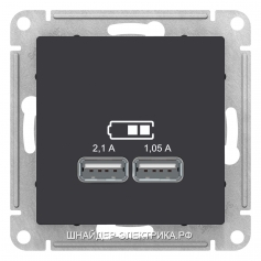 SE Atlas Design Карбон Розетка 2-ая USB 2,1А (2x1,05А),зарядное устройство