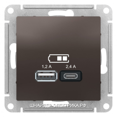 SE Atlas Design Мокко Розетка USB A+С, 5В/2,4А, 2х5В/1,2 А, механизм