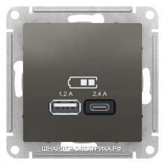 SE Atlas Design Сталь Розетка USB A+С, 5В/2,4А, 2х5В/1,2 А, механизм