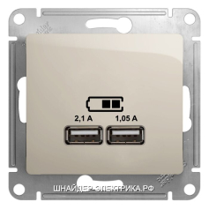 SE Glossa Молочный Розетка USB 5В/2100мА, 2х5В/1050мА (GSL000933)